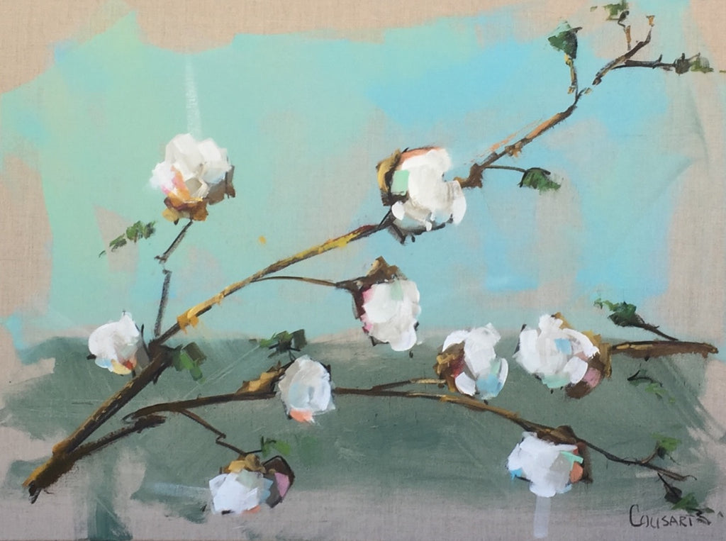 Cotton Blossoms on Linen, 30x40