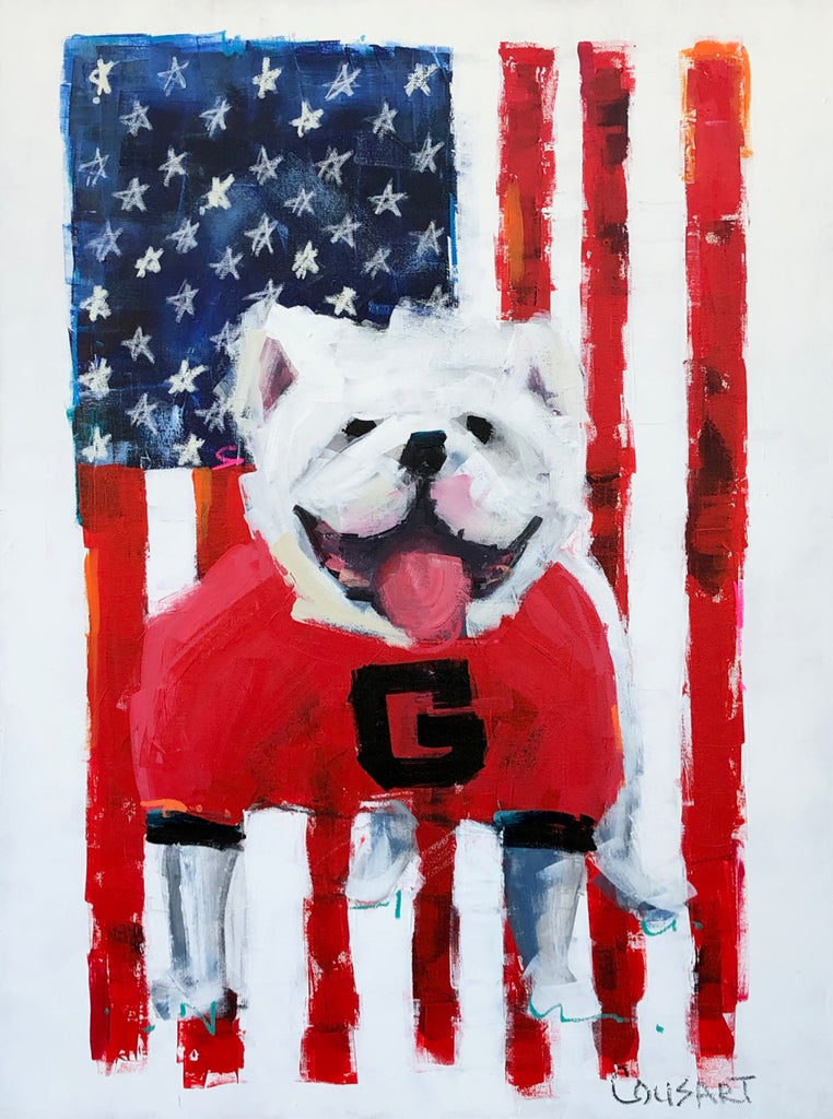 On Hold-Georgia Bulldog On Flag Vertical 40x30