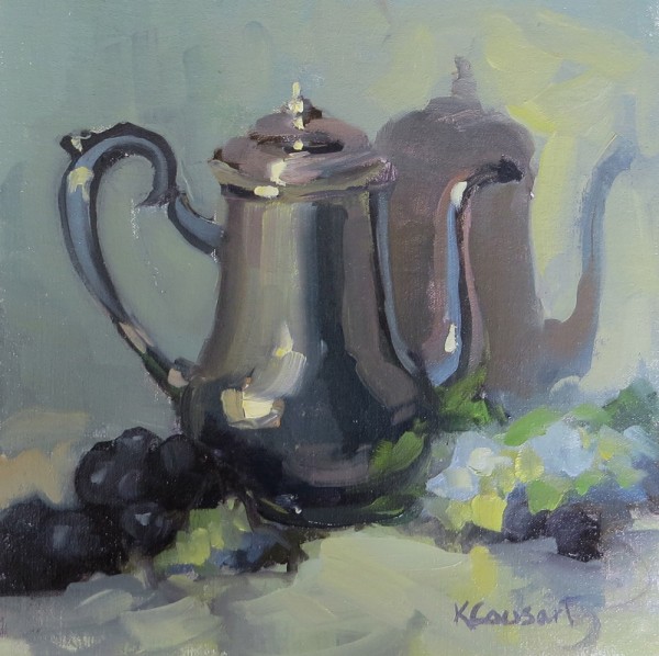 Sterling Silver with Hydrangeas and Black Grapes