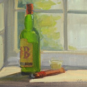 Sunlit Scotch and Cigar in Window Sill